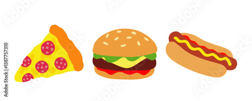 pepperoni pizza slice burger hot dog vector cartoon illustration