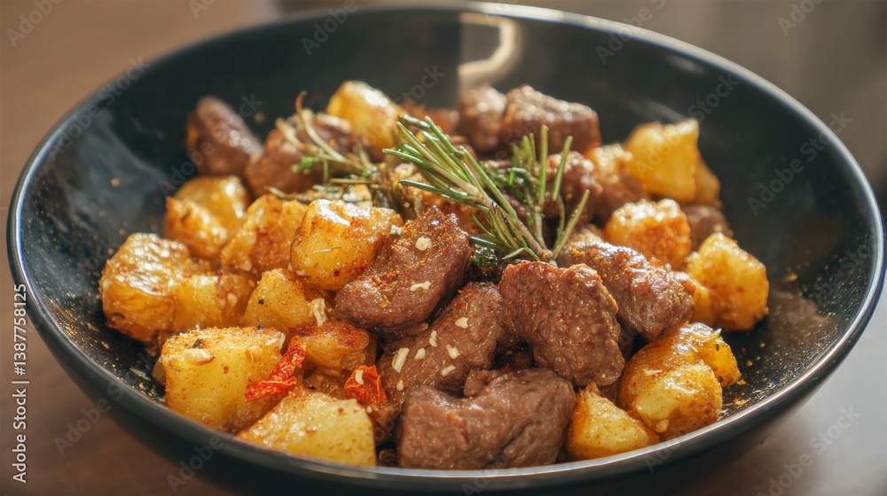 Delicious garlic diced beef with crispy potatoes a quick and nutritious meal for four Delicious garlic diced beef with crispy potatoes a quick and nutritious meal for four