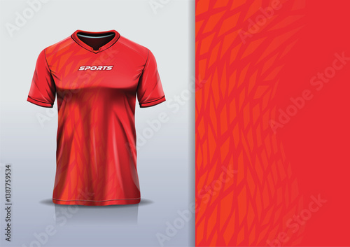 Sport jersey template sharp line mockup mosaic abstract vector design for football soccer, racing, running, e sports, red color