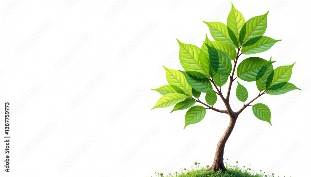 Obraz premium Young tree, delicate leaves, isolated on white , twig, single, wood