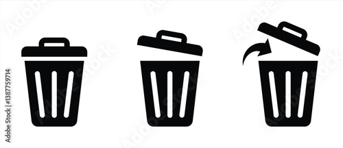 Set of trash cans icons. Trash can sign. Office trash icon.