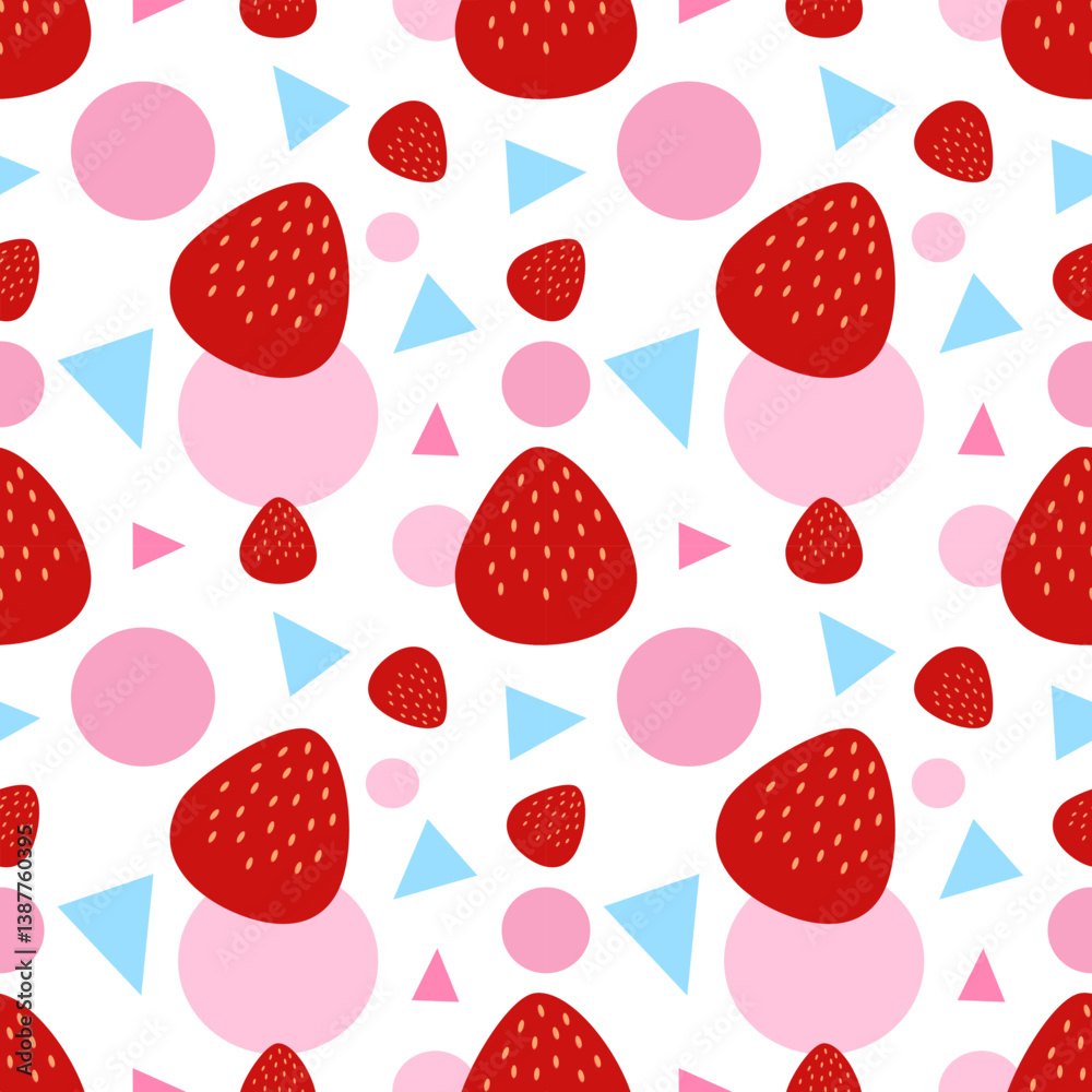Hand drawn strawberry with pastel geometric shape, seamless pattern. Hand drawn strawberry with pastel geometric shape, seamless pattern.