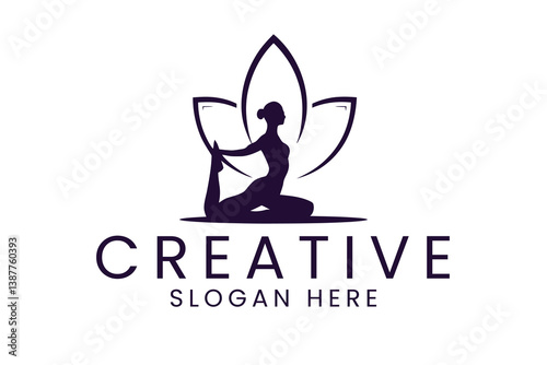 Elegant Yoga Lotus Pose Woman Fitness Design Logo zen calm body soul icon dark  