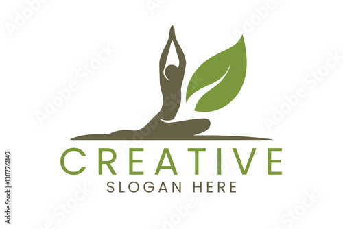 Yoga Wellness Green Leaf Nature Logo Design zen spa body soul calm icon plant   
