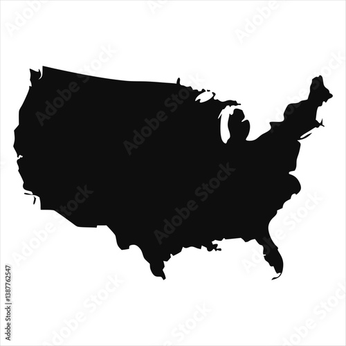 Vector silhouette of a map of America in black color