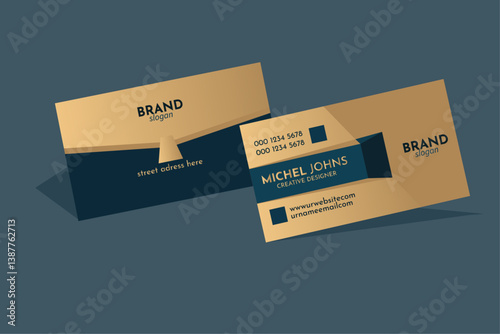 Business card template with golden and bottle green