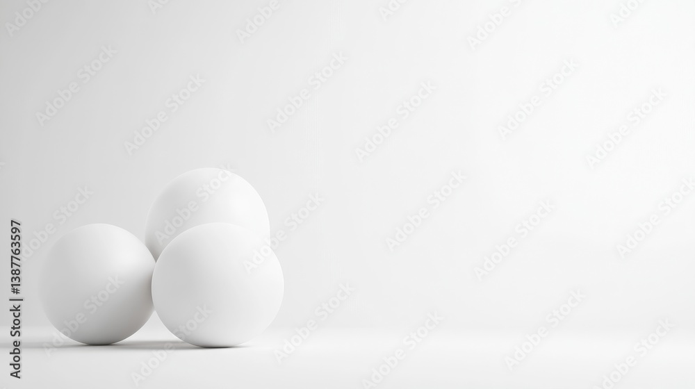 Three smooth, white spheres rest together on a white surface. The composition is simple, minimalist, and centered. The image is high-resolution with even, soft lighting. Its style is clean and moder Three smooth, white spheres rest together on a white surface. The composition is simple, minimalist, and centered. The image is high-resolution with even, soft lighting. Its style is clean and moder
