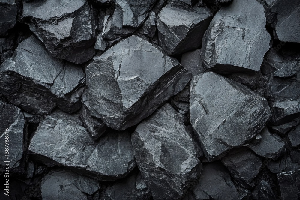 Collection of jagged slate rocks creating a textured gray surface Collection of jagged slate rocks creating a textured gray surface