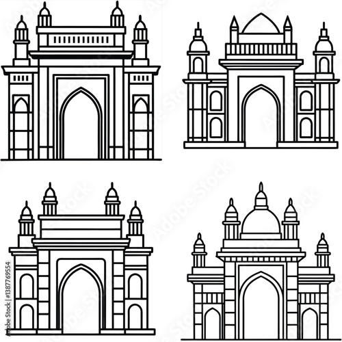 Minimalist Gateway of India Mumbai Logo Icon Bundle