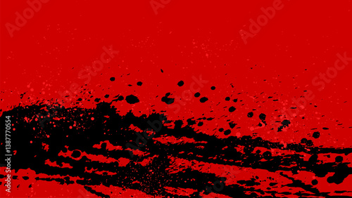 A grunge red background that was half splattered with black paint.