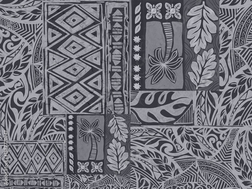 Aloha hawaii rainforest beach   tropical Polynesian digital clipart  pattern, tiki, aztec textile print, geometric background