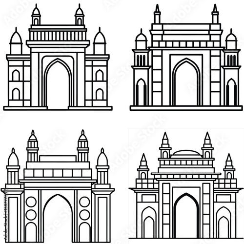 Minimalist Gateway of India Mumbai Logo Icon Bundle