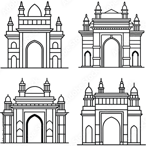 Minimalist Gateway of India Mumbai Logo Icon Bundle