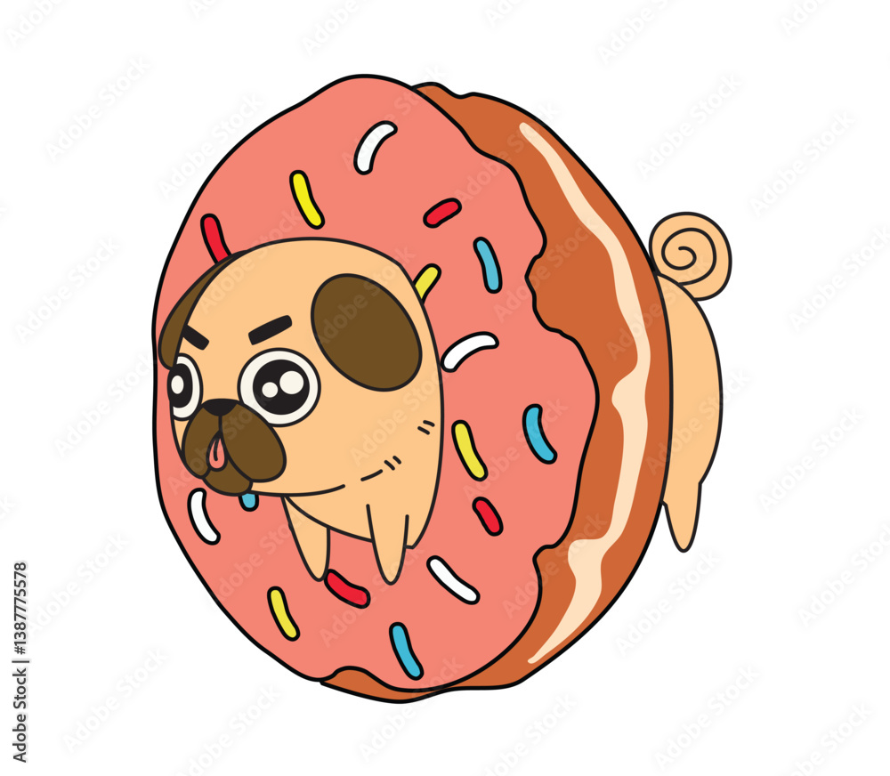 Fototapeta premium Cute Pug with a donut Vector illustration