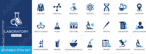 Laboratory icon set. Solid editable icon collection.