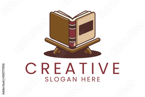 Open Book on Stand Elegant Design Brown Beige holy text logo icon flat study    