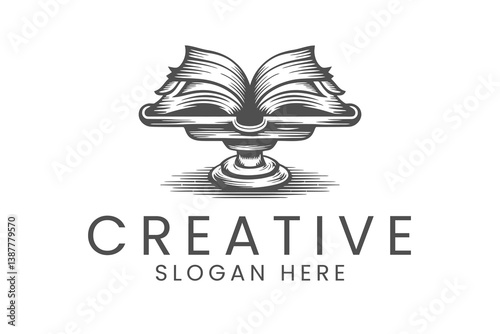 Elegant Book Logo Design Vintage Style Illustration old art ink open icon grey  