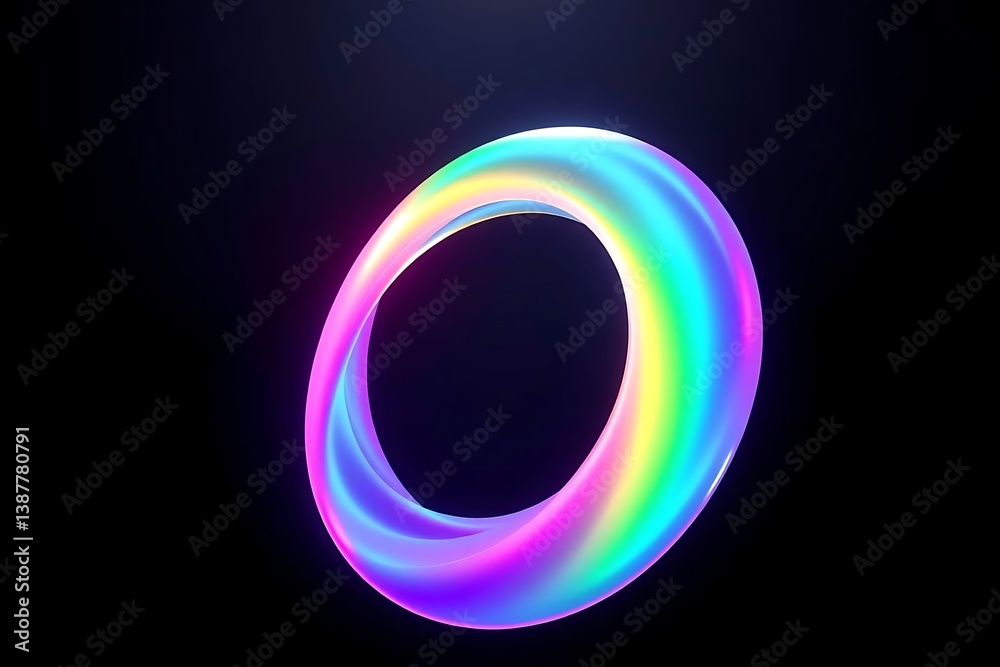 Luminous Rainbow Torus on Dark Background, 3D Rendered Abstract Shape Luminous Rainbow Torus on Dark Background, 3D Rendered Abstract Shape