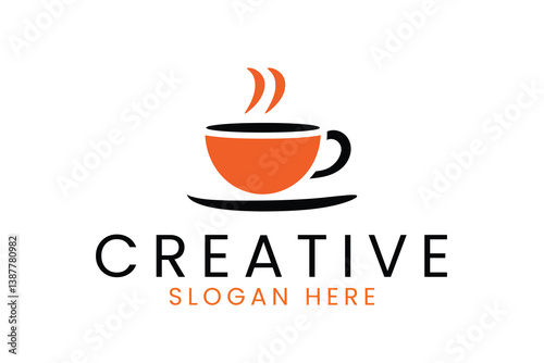 Simple Orange Coffee Cup Logo Design Template hot tea mug icon cafe food flat   