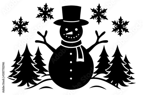 snowman and christmas tree