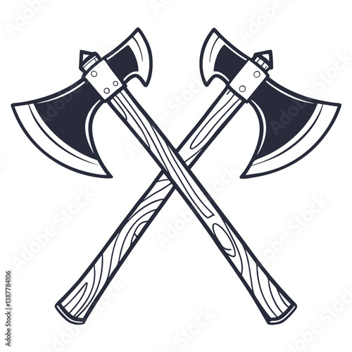 Minimalist Crossed Axe Vector Art Illustration.