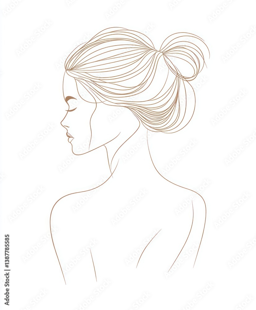 A side profile sketch depicts a woman with her hair up A side profile sketch depicts a woman with her hair up