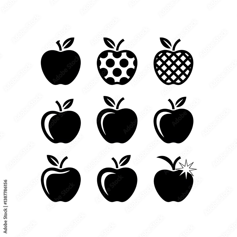set of fruit icons apple design black silhouette vector icons isolated on white background set of fruit icons apple design black silhouette vector icons isolated on white background