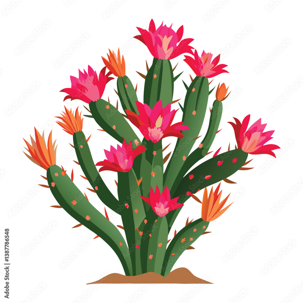 Red cactus flower in a pot with a bouquet .