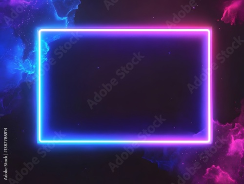 A glowing rectangle surrounded by colorful nebulas and tiny white stars