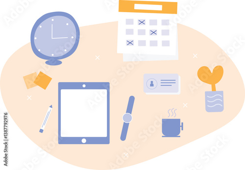 Top view of workspace.  Office desk vector. Top view vector illustration.