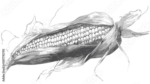 Sketch of an ear of corn, artistic illustration highlighting fresh vegetables and agricultural beauty
