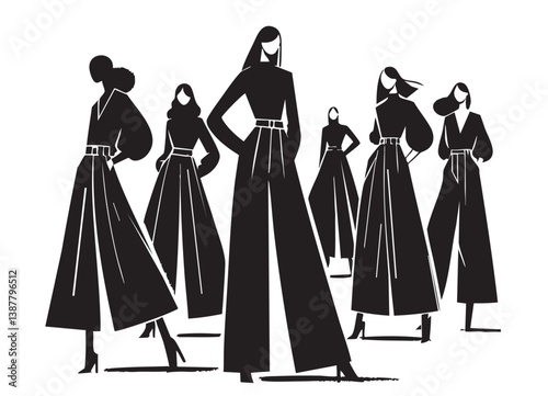 Cartoon fashion models. Flat style vector illustration. Black