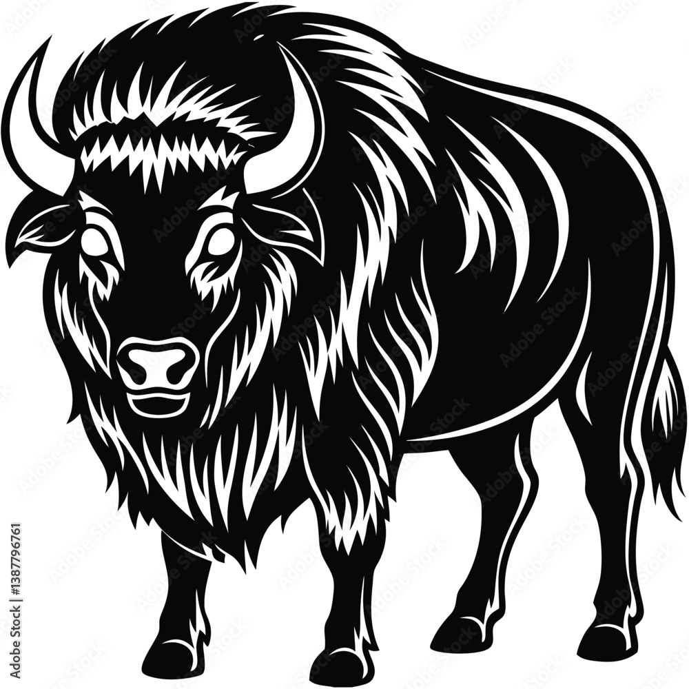Fototapeta premium Adobe Illustrator Bison silhouettes and icons. black flat color simple elegant white background Bison animal vector and illustration