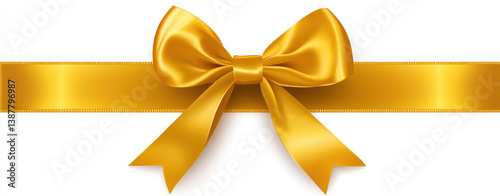golden yellow ribbon bow with long horizontal ribbon, perfect for gift wrapping or decoration, adds touch of elegance and joy to any occasion