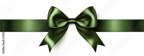 green ribbon with bow is elegantly displayed against white background, symbolizing celebration and gift giving. This beautiful accessory adds touch of sophistication to any occasion