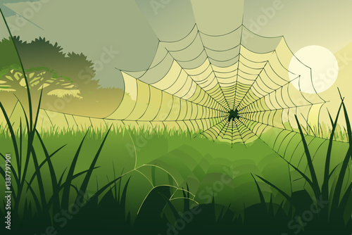 spider web with dew drops