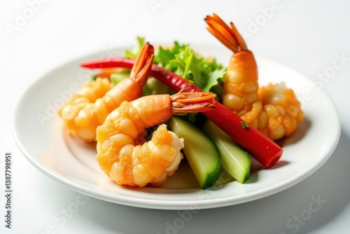 Obraz na płótnie Tempura shrimp and vegetables on white, minimalist background, japanese, simple w salonie