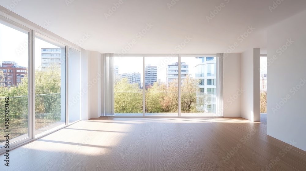 Obraz premium Empty modern apartment with city views