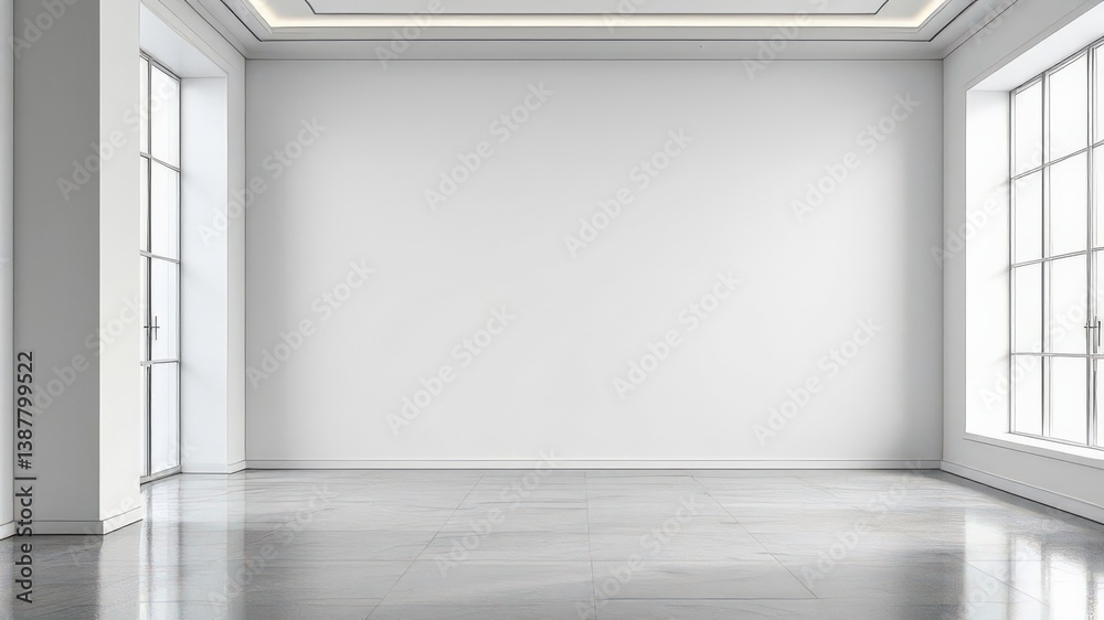 Fototapeta premium Bright Spacious Minimalist Room with Large Windows and Elegant Marble Flooring