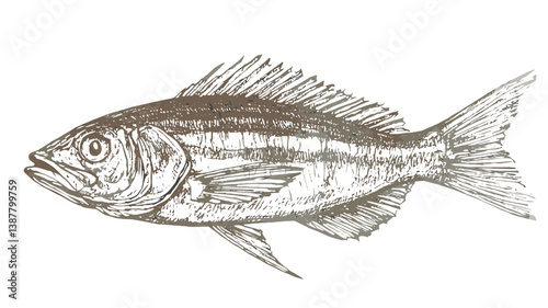 Sketch of a fish, artistic illustration highlighting marine life and aquatic beauty
