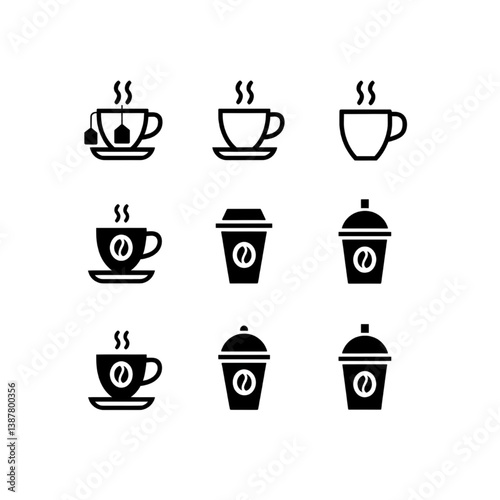 coffee cup icon set , black silhouette icons isolated on white background