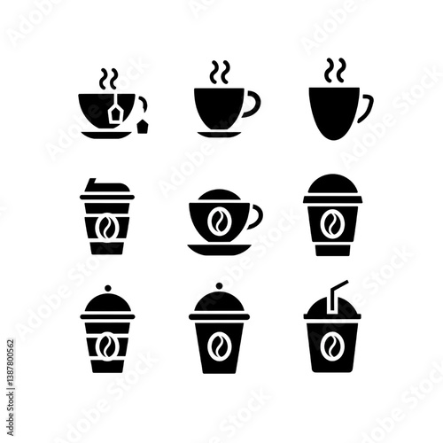 coffee cup icon set , black silhouette icons isolated on white background