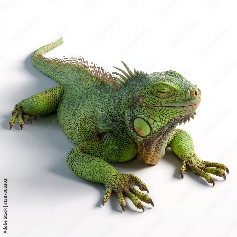Obraz premium Cute 3D Green Iguana Lounging Lazily with Textured Skin