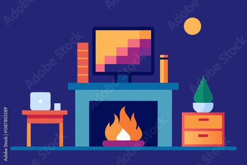 vector illustration of a fireplace