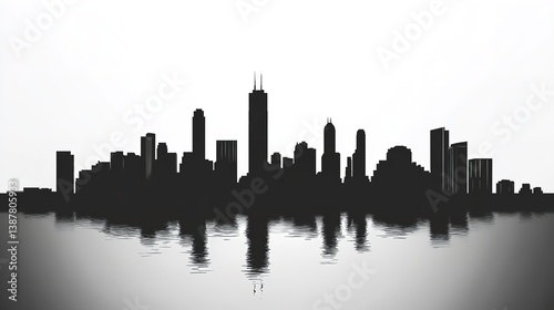 Wallpaper Mural Majestic Chicago Skyline Reflected in Calm Waters a Black and White Cityscape Illustration Torontodigital.ca