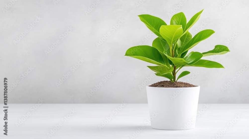 Fototapeta premium Potted plant, bright green leaves, simple style