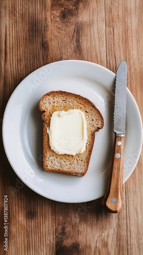 Detailed shot of bread slice with a dollop of butter