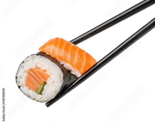 Delicious salmon sushi roll isolated on a white background ai generated png photo