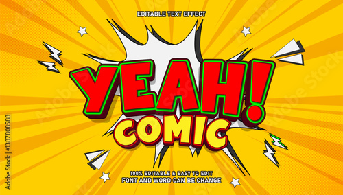 Comic text effect with explosion style, which is editable