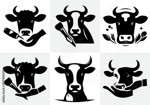 vector illustration of a cow set